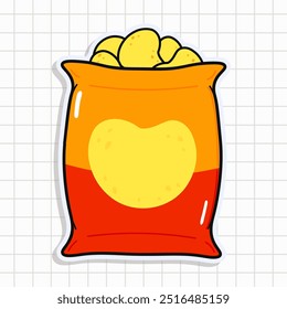 Bonito e engraçado adesivo Chips. Ícone de ilustração de personagem kawaii desenhado à mão vetor. Isolado no plano de fundo. Conceito de caractere de placa de chips