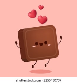 Cute and funny chocolate bar character. Chocolate mascot. Heart vector.