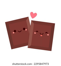 Cute and funny chocolate bar character. Chocolate mascot. Heart vector.