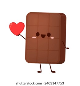 Un personaje de barra de chocolate muy simpático. Mascota de chocolate. Vector de corazón.