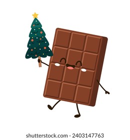 Cute and funny chocolate bar character. Chocolate mascot. Heart vector.