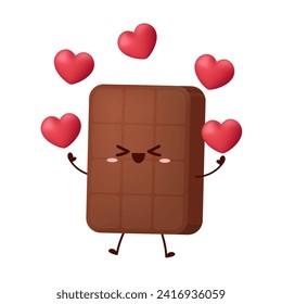 Cute and funny chocolate bar character. Chocolate mascot. Heart vector.