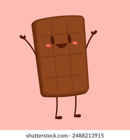 Cute and funny chocolate bar character. Chocolate mascot. Heart vector.