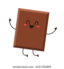 Personagem de barra de chocolate bonito e engraçado. Mascote de chocolate.