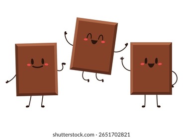 Personagem de barra de chocolate bonito e engraçado. Mascote de chocolate.