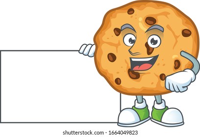 Un personaje de la caricatura de galletas de chocolate graciosas, que tiene una tabla