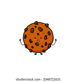 Cute funny chocolate cookies expression character. Vector hand drawn cartoon mascot character illustration icon. Isolated on white background. food character concept