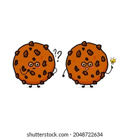 Cute funny chocolate cookies expression character. Vector hand drawn cartoon mascot character illustration icon. Isolated on white background. food character concept