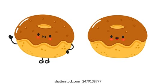 Cute funny chocolate Doughnut character. Vector hand drawn cartoon kawaii character illustration icon. Isolated on white background. Happy Doughnut character concept