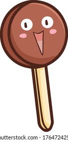 Cute and funny chocolate ice cream mascot laughing happily