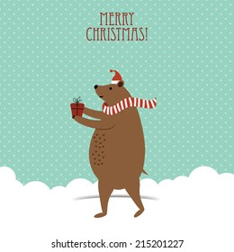 Cute and funny Christmas card with brown happy bear