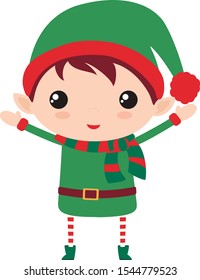 Cute and funny Christmas elf. Flat element for holiday greeting card