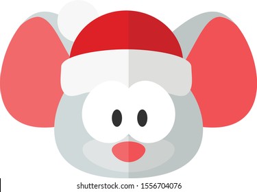 Cute and funny Christmas rat. Flat element for holiday greeting card 