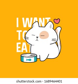 Cute Funny chubby cats want to eats greeting cards template