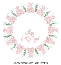 Cute funny circle pattern border frame: repeating corals, seaweed and bubbles isolated on the white fond. With space for invitations or different events greeting cards text. Vector illustration eps 10