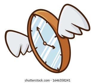 Cute and funny clock flying with bird's wng
