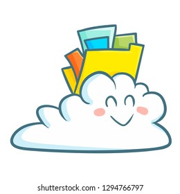Cute and funny cloud bringing file folder - vector.