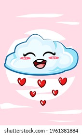 A cute and funny cloud with hearts cartoon illustration
