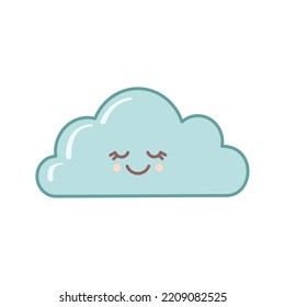 Cute funny cloud icon with kawaii face isolated on white background.