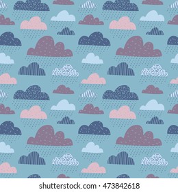 Cute funny clouds seamless pattern