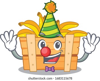 Cute and Funny Clown banana fruit box cartoon character mascot style