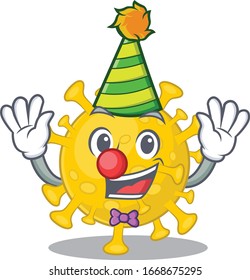 Cute and Funny Clown corona virus diagnosis cartoon character mascot style