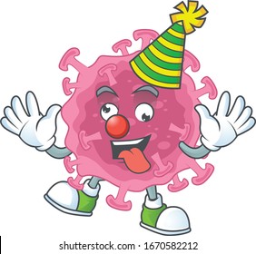 Cute and Funny Clown corona virus parasite presented in cartoon character design concept
