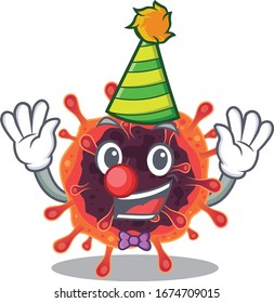 Cute and Funny Clown corona virus zone cartoon character mascot style