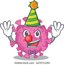 Cute and Funny Clown corona virus organic cartoon character mascot style