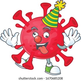 Cute and Funny Clown coronavirus amoeba presented in cartoon character design concept