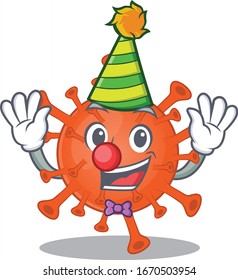 Cute and Funny Clown deadly corona virus cartoon character mascot style