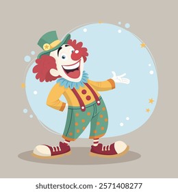 Cute funny clown. Design for children's party, postcard, circus poster. Vector illustration