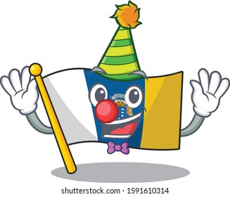 Cute and Funny Clown flag canary island Scroll cartoon character mascot style