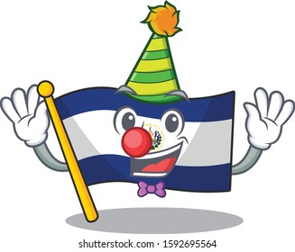 Cute and Funny Clown flag el salvador Scroll cartoon character mascot style