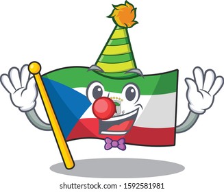 Cute and Funny Clown flag equatorial guinea Scroll cartoon character mascot style