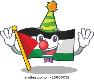 Cute and Funny Clown flag palestine Scroll cartoon character mascot style