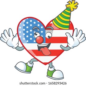 Cute and funny Clown independence day love cartoon character mascot style