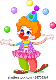 Cute funny clown juggling. Vector illustration