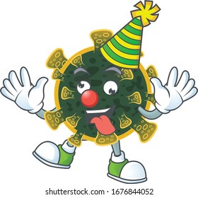 Cute and Funny Clown new coronavirus presented in cartoon character design concept