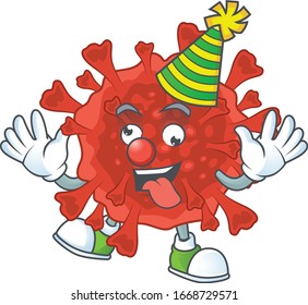 Cute and Funny Clown red corona virus presented in cartoon character design concept