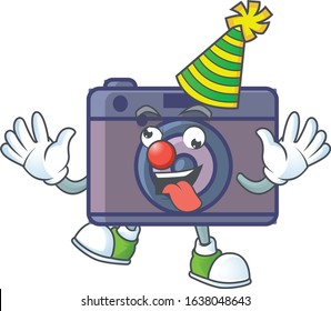 Cute and funny Clown retro camera cartoon character mascot style