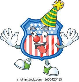 Cute and funny Clown shield badges USA cartoon character mascot style