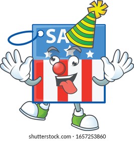 Cute and funny Clown USA price tag cartoon character mascot style