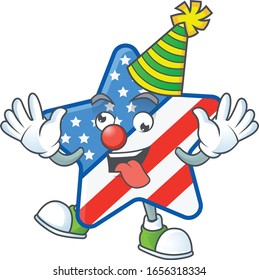 Cute and funny Clown USA star cartoon character mascot style