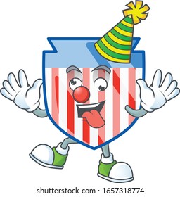 Cute and funny Clown USA stripes shield cartoon character mascot style