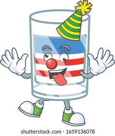 Cute and funny Clown USA stripes glass cartoon character mascot style