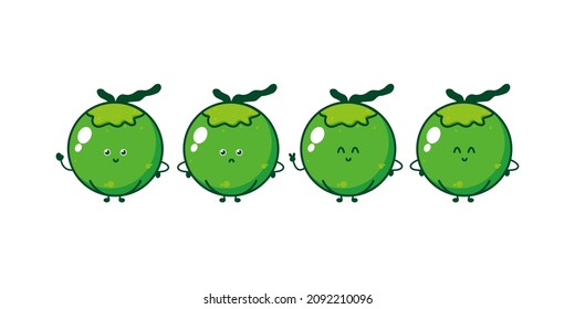 Cute funny coconut character. Vector hand drawn cartoon mascot character illustration icon. Isolated on white background