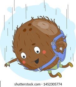 Cute and funny coconut skydiving in the air