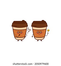 Cute funny coffee expression character. Vector hand drawn cartoon mascot character illustration icon. Isolated on white background. food character concept