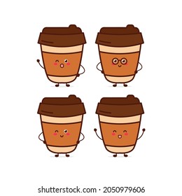 Cute funny coffee expression character. Vector hand drawn cartoon mascot character illustration icon. Isolated on white background. food character concept